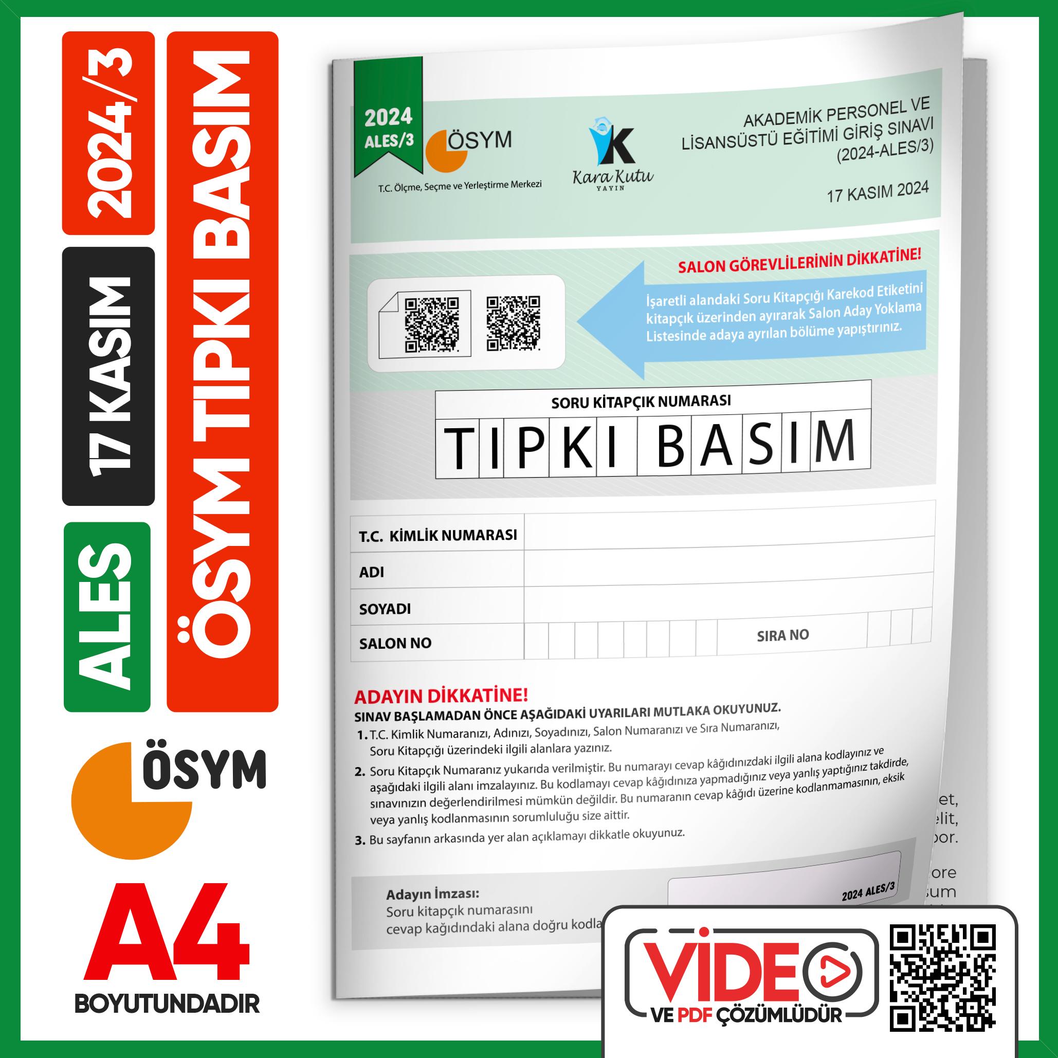 ALES%202024/3%20(KASIM)%20ÖSYM%20Tıpkı%20Basım%20Çıkmış%20Soru%20Deneme%20Kitapçığı%20Video/PDF%20Çözümlü%20Türkiye%20Geneli