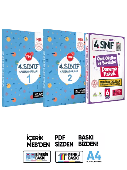 MEB İlkokul 4.Sınıf Çalışma Soruları 1-2 Tüm Dersler Kitap ve 6lı Tıpkı Basım 3lü Set BASKI ÜCRETİ MEB İlkokul 4.Sınıf Çalışma Soruları 1-2 Tüm Dersler Kitap ve 6lı Tıpkı Basım 3lü Set BASKI ÜCRETİ