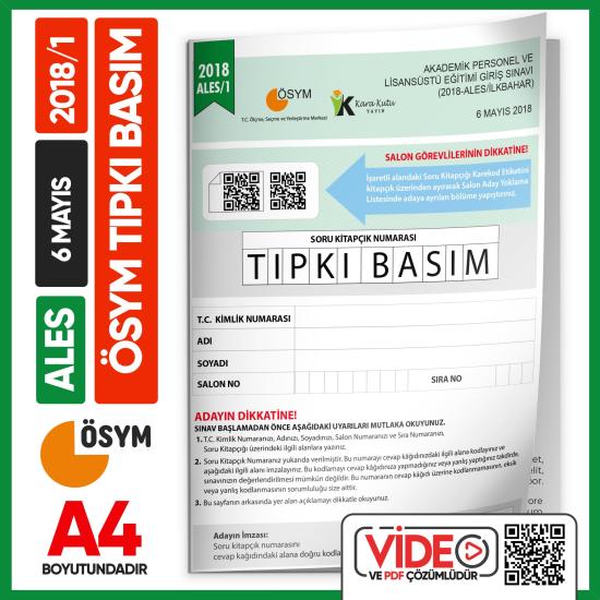 ALES 2018/1 (MAYIS) ÖSYM Tıpkı Basım Çıkmış Soru Deneme Kitapçığı Video/PDF Çözümlü Türkiye Geneli