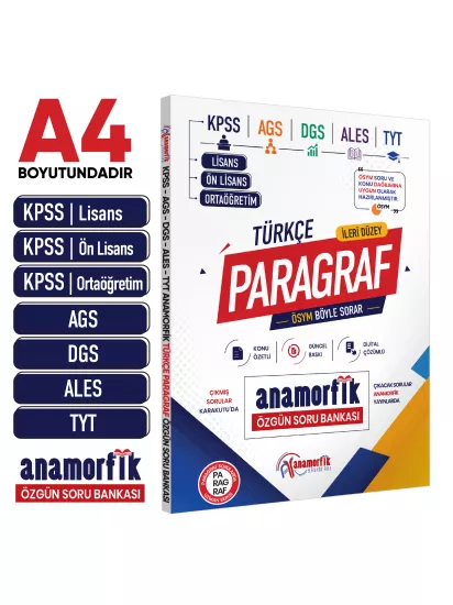 2026 KPSS-AGS-DGS-ALES-TYT ANAMORFİK Türkçe Paragraf Özgün Soru Bankası Konu Özetli Dijital Çözümlü 2026 KPSS-AGS-DGS-ALES-TYT ANAMORFİK Türkçe Paragraf Özgün Soru Bankası Konu Özetli Dijital Çözümlü