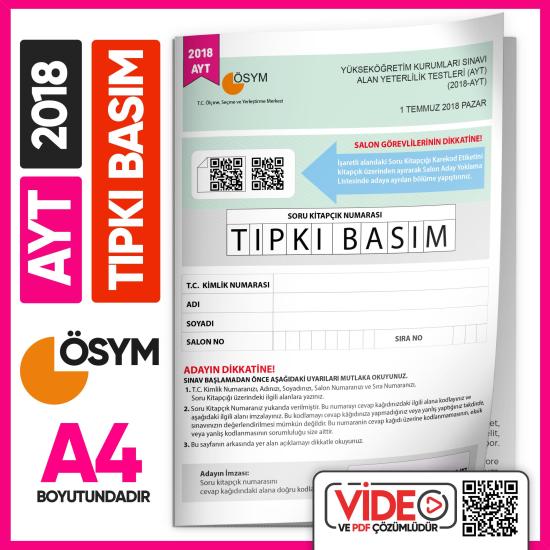 2018 YKS-AYT (SAY-TM) ÖSYM Tıpkı Basım Çıkmış Soru Deneme Kitapçığı (Video Çözümlü Türkiye Geneli)