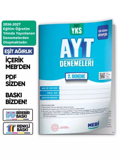 2027 YKS-AYT EŞİT AĞIRLIK MEBİ ONLİNE Türkiye Geneli 2. Deneme Büyük Boy Renkli BASKI ÜCRETİ 2027 YKS-AYT EŞİT AĞIRLIK MEBİ ONLİNE Türkiye Geneli 2. Deneme Büyük Boy Renkli BASKI ÜCRETİ