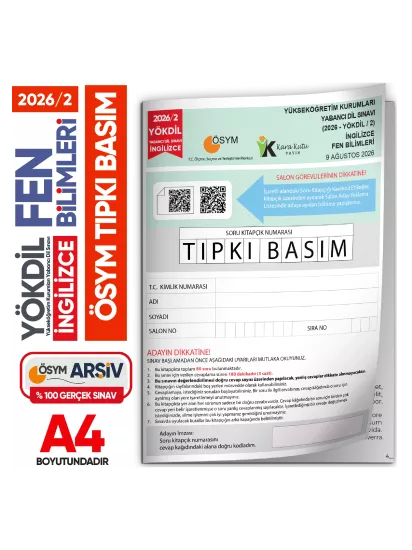 2026/2 YÖKDİL İngilizce FEN BİLİMLERİ ÖSYM Çıkmış Soru Tıpkı Basım Deneme Kitapçığı Türkiye Geneli 2026/2 YÖKDİL İngilizce FEN BİLİMLERİ ÖSYM Çıkmış Soru Tıpkı Basım Deneme Kitapçığı Türkiye Geneli