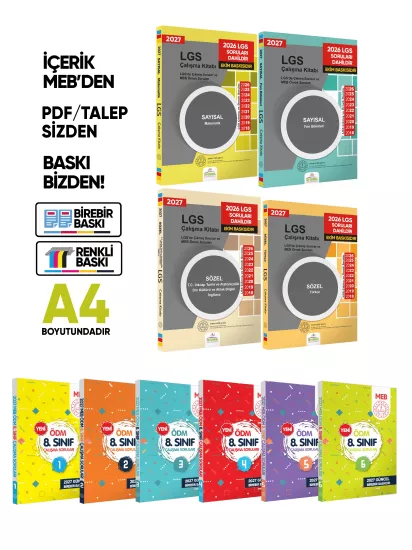 2027 LGS 8.Sınıf 4lü Çıkmış MEB Örnek Sorular ve 6lı Modül ÖDM SET Çalışma Kitabı A4 RENKLİ Baskı 2027 LGS 8.Sınıf 4lü Çıkmış MEB Örnek Sorular ve 6lı Modül ÖDM SET Çalışma Kitabı A4 RENKLİ Baskı