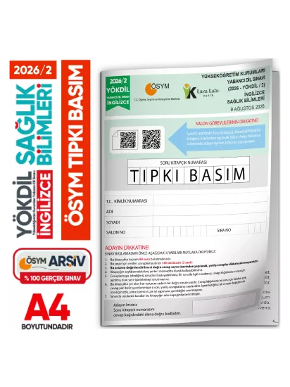 2026/2 YÖKDİL İngilizce SAĞLIK BİLİMLERİ ÖSYM Çıkmış Soru Tıpkı Basım Deneme Kitapçığı TG 2026/2 YÖKDİL İngilizce SAĞLIK BİLİMLERİ ÖSYM Çıkmış Soru Tıpkı Basım Deneme Kitapçığı TG