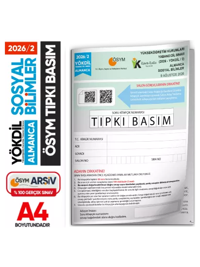 2026/2 YÖKDİL Almanca Sosyal Bilimler ÖSYM Çıkmış Soru Tıpkı Basım Deneme Kitapçığı Türkiye Geneli 2026/2 YÖKDİL Almanca Sosyal Bilimler ÖSYM Çıkmış Soru Tıpkı Basım Deneme Kitapçığı Türkiye Geneli
