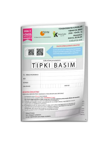 2026/2 YÖKDİL Fransızca SOSYAL Bilimler ÖSYM Çıkmış Soru Tıpkı Basım Deneme Kitapçığı Türkiye Geneli 2026/2 YÖKDİL Fransızca SOSYAL Bilimler ÖSYM Çıkmış Soru Tıpkı Basım Deneme Kitapçığı Türkiye Geneli