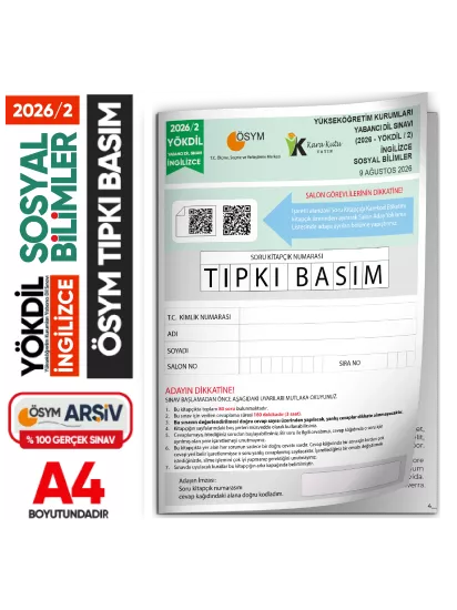 2026/2 YÖKDİL İngilizce SOSYAL BİLİMLER ÖSYM Çıkmış Soru Tıpkı Basım Deneme Kitapçığı Türkiye Geneli 2026/2 YÖKDİL İngilizce SOSYAL BİLİMLER ÖSYM Çıkmış Soru Tıpkı Basım Deneme Kitapçığı Türkiye Geneli