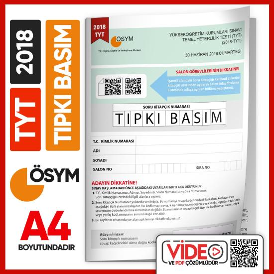 2018 YKS-TYT (SAY-TM-SÖZ) ÖSYM Tıpkı Basım Çıkmış Soru Kitapçığı (Video Çözümlü Türkiye Geneli)