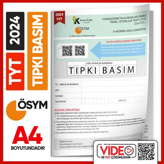 2024 YKS-TYT (SAY-TM-SÖZ) ÖSYM Tıpkı Basım Çıkmış Soru Kitapçığı (Video Çözümlü Türkiye Geneli)