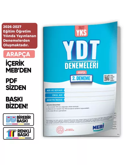 2027 YDT ARAPÇA MEBi-OGM ONLİNE Türkiye Geneli 2. Deneme Büyük Boy RENKLİ BASKI ÜCRETİ 2027 YDT ARAPÇA MEBi-OGM ONLİNE Türkiye Geneli 2. Deneme Büyük Boy RENKLİ BASKI ÜCRETİ