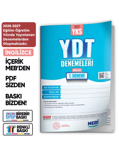 2027 YDT İNGİLİZCE MEBi-OGM ONLİNE Türkiye Geneli 1. Deneme Büyük Boy RENKLİ BASKI ÜCRETİ 2027 YDT İNGİLİZCE MEBi-OGM ONLİNE Türkiye Geneli 1. Deneme Büyük Boy RENKLİ BASKI ÜCRETİ