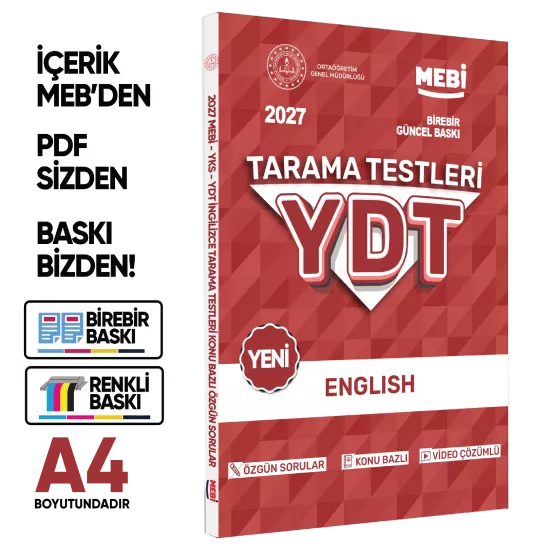 2027 YKS-YDT MEBİ-OGM İngilizce Özgün Tarama Testleri Kitabı A4 Boyut Renkli Görsel BASKI ÜCRETİ 2027 YKS-YDT MEBİ-OGM İngilizce Özgün Tarama Testleri Kitabı A4 Boyut Renkli Görsel BASKI ÜCRETİ